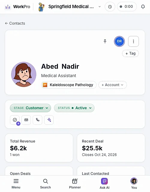 A WorkPro contact page on a phone